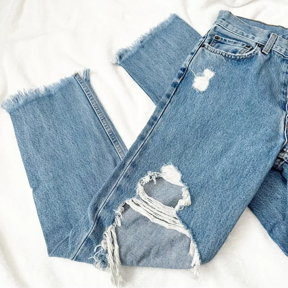 Carmar Emelia ripped distressed crop jeans high rise straight leg denim size 26